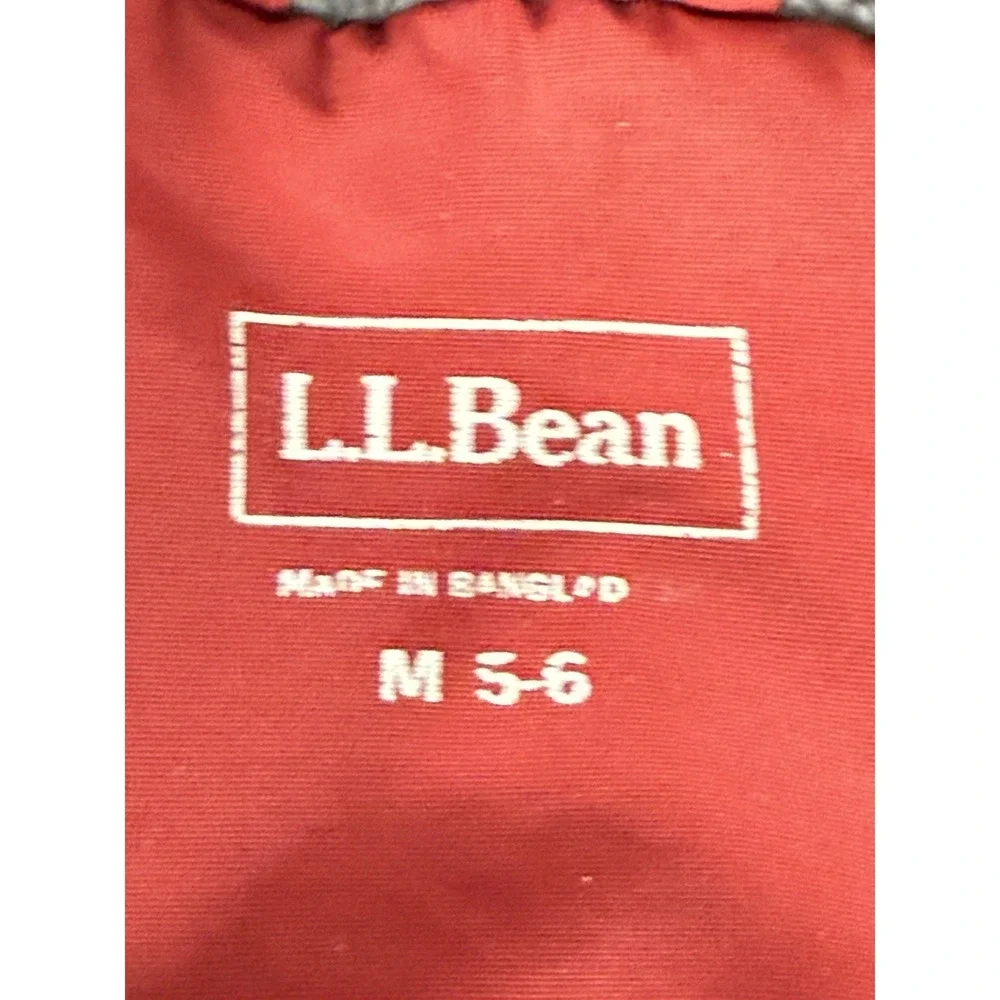 LL Bean Kids Winter Jacket Size 5-6 Red Gray Hooded Insulate